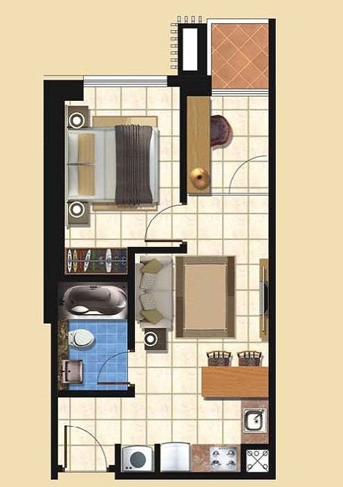 Denah 1BR Condominium – Taman Anggrek Residences